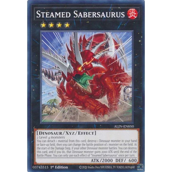 YuGiOh Alliance Insight Common / Short Print Steamed Sabersaurus ALIN-EN050