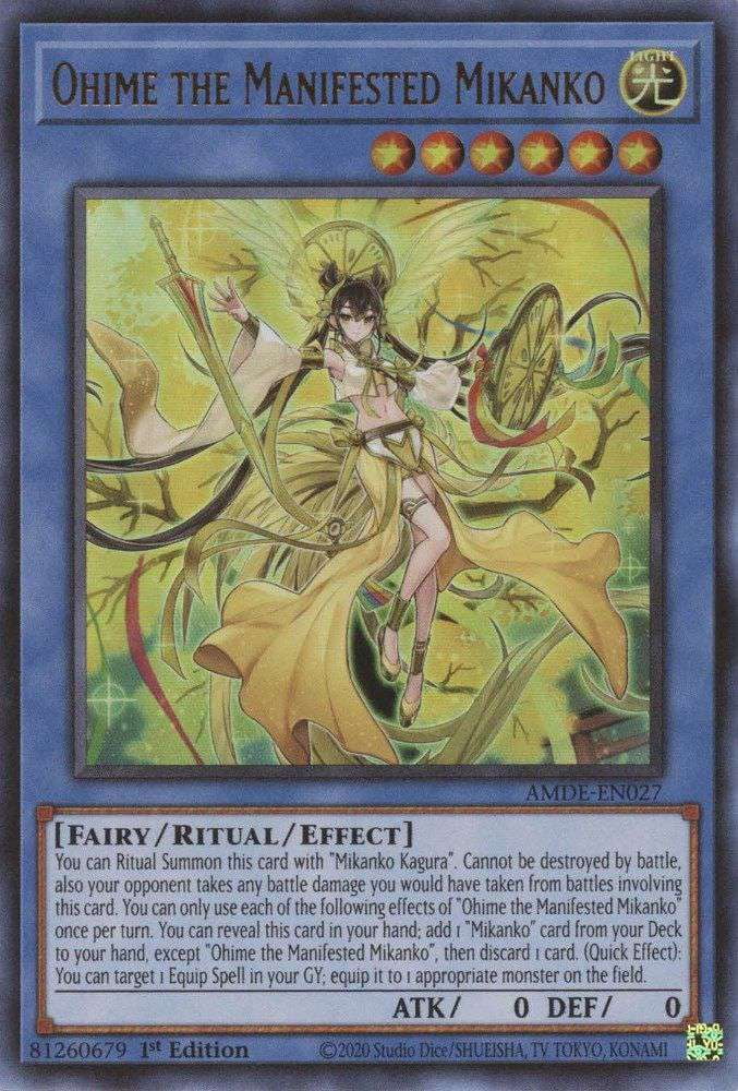 YuGiOh Amazing Defenders Ultra Rare Ohime the Manifested Mikanko AMDE-EN027