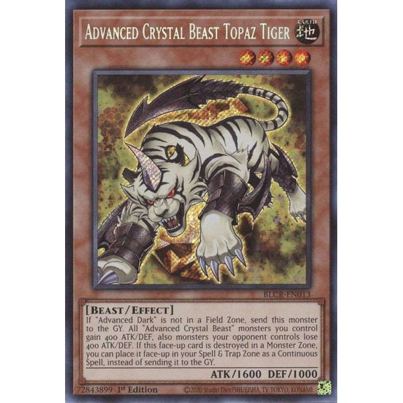 YuGiOh Battles of Legend Crystal Revenge Secret Rare Advanced Crystal Beast Topaz Tiger BLCR-EN013