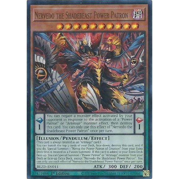YuGiOh Blazing Dominion Ultra Rare Nervedo the Shadebeast Power Patron BLZD-EN011