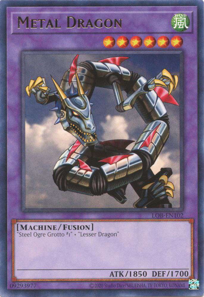 yugioh dragon fusion cards Legend of Blue Eyes White 25th Anniversary Rare Metal Dragon LOB-EN102 Mint / near mint condition trading card Best Fusion Spell Cards In