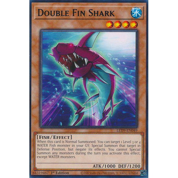 YuGiOh Legendary Duelists Duels From The Deep Rare Double Fin Shark LED9-EN049