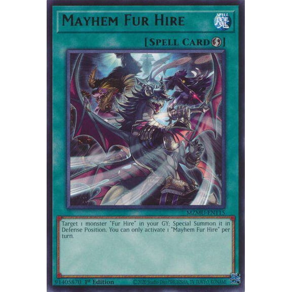 YuGiOh Maze of Muertos Rare Mayhem Fur Hire MZMU-EN115