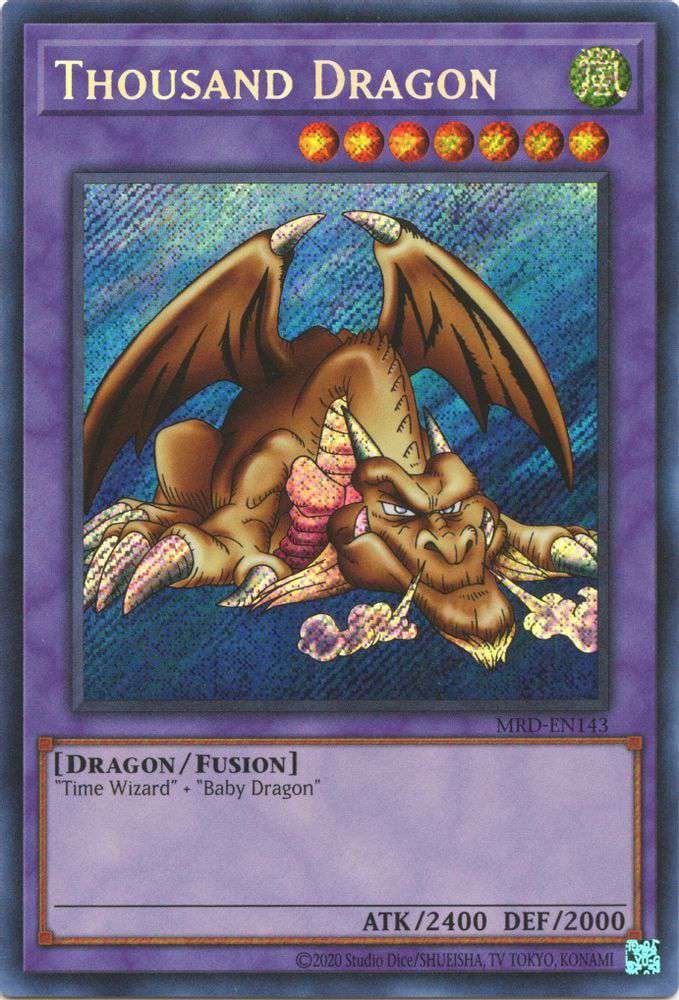 yugioh 25th anniversary metal raiders card list Secret Rare Thousand Dragon MRD-EN143 A single individual card from the Yu YuGiOh Trading Card Game Metal