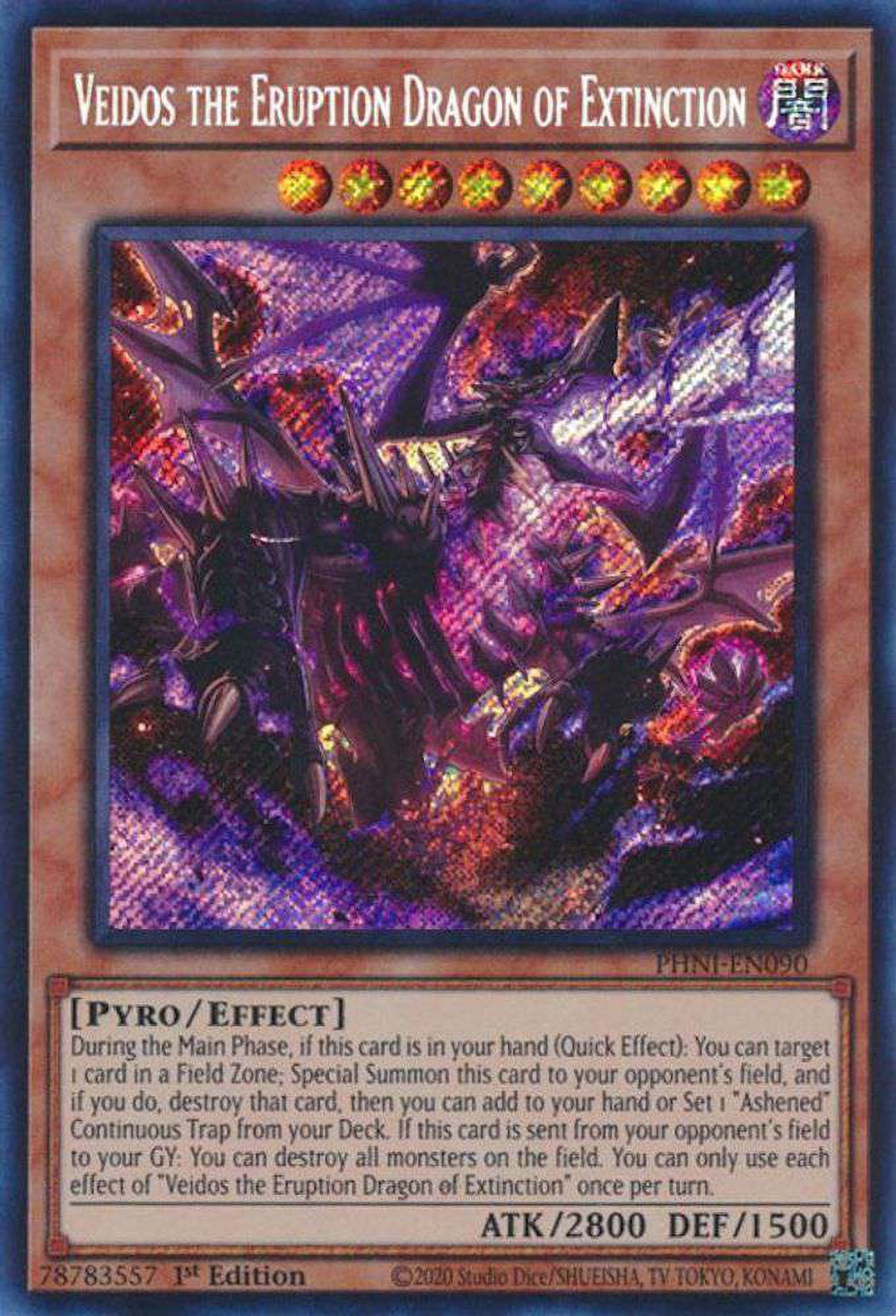 YuGiOh Phantom Nightmare Secret Rare Veidos the Eruption Dragon of Extinction PHNI-EN090