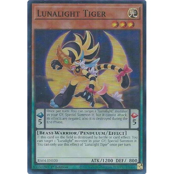 YuGiOh Quarter Century Stampede Super Rare Lunalight Tiger RA04-EN020