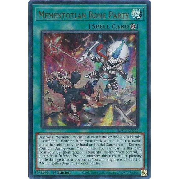 YuGiOh Quarter Century Stampede Ultra Rare Mementotlan Bone Party RA04-EN099