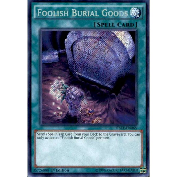 YuGiOh Raging Tempest Secret Rare Foolish Burial Goods RATE-EN065