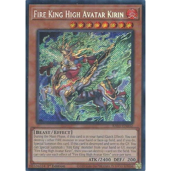 YuGiOh Rarity Collection 5 Secret Rare Fire King High Avatar Kirin RA05-EN032