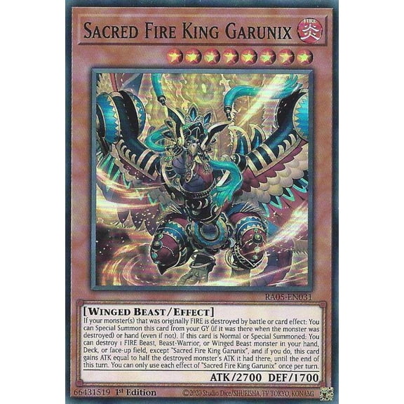 YuGiOh Rarity Collection 5 Super Rare Sacred Fire King Garunix RA05-EN031