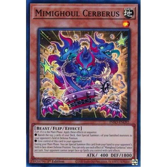 YuGiOh The Infinite Forbidden Super Rare Mimighoul Cerberus INFO-EN092