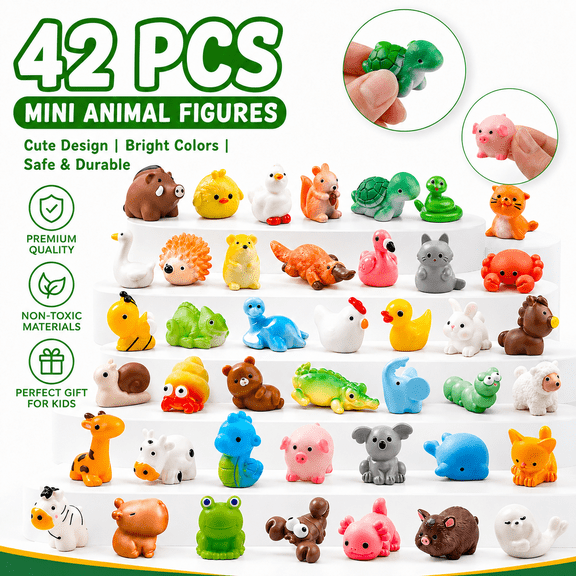 YuHangHu 42 Pcs Mini Resin Animal Figurines, Fairy Garden Decorations, Tiny Dollhouse Accessories for Crafts and Party Supplies