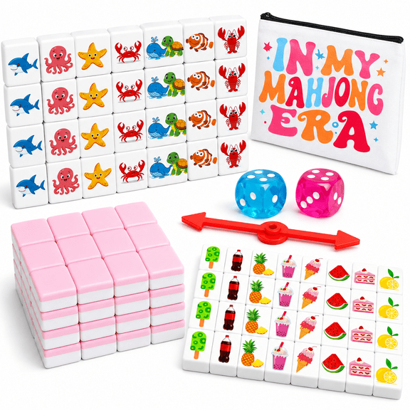 YuHangHu 66 Block Coastal Adventure Mahjong Tile Game with Ocean Animal Patterns, Portable Set for 2 Players, Holiday Travel and Family Matching Game