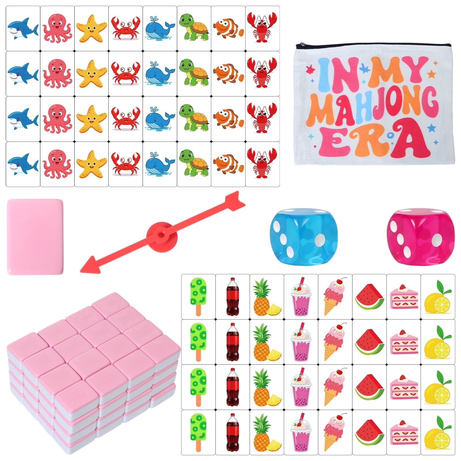YuHangHu 66 Block Coastal Adventure Mahjong Tile Game with Ocean Animal Patterns, Portable Set for 2 Players, Holiday Travel and Family Matching Game