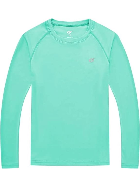 Boy's Rash Guard Swim Shirt Long Sleeve UPF 50+ Sun Protection Hiking Shirts Youth Quick Dry Fishing Tees LightGreen XL