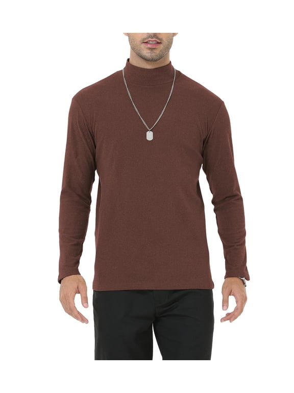 Men's Casual Turtleneck Slim Fit Basic Tops Lightweight Pullover Sweater Coffee L