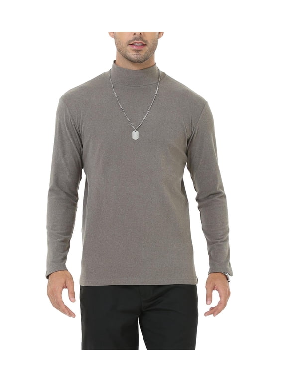 Men's Casual Turtleneck Slim Fit Basic Tops Lightweight Pullover Sweater Grey L