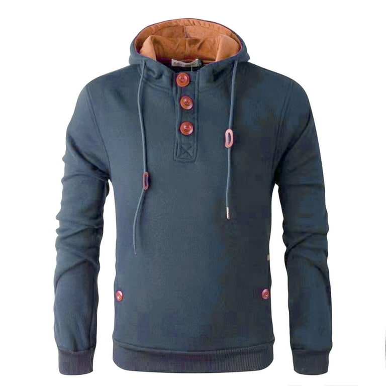 YuKaiChen Men s Fleece Hoodie Button up Jacket Hooded Sweatshirt Blue M