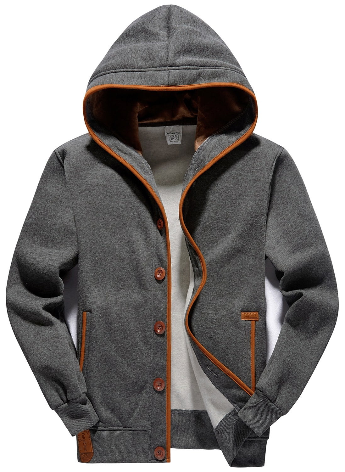 YuKaiChen Men s Fleece Hoodie Cardigan Sweatshirt Button up Jacket Black Medium Walmart