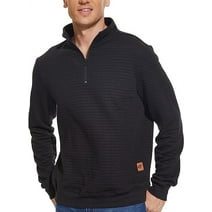 YuKaiChen Men's Long-Sleeve Quarter-Zip Casual Sweatshirt Square Pattern Black L