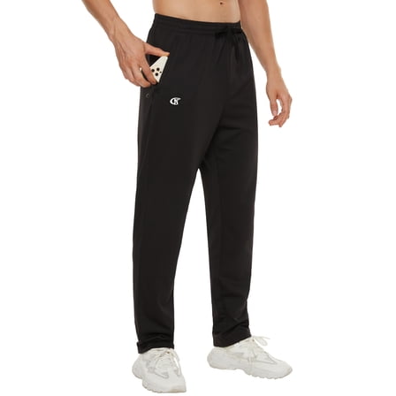 Men's Running Pants Lightweight Joggers Athletic Pants with Zipper Pockets Black L