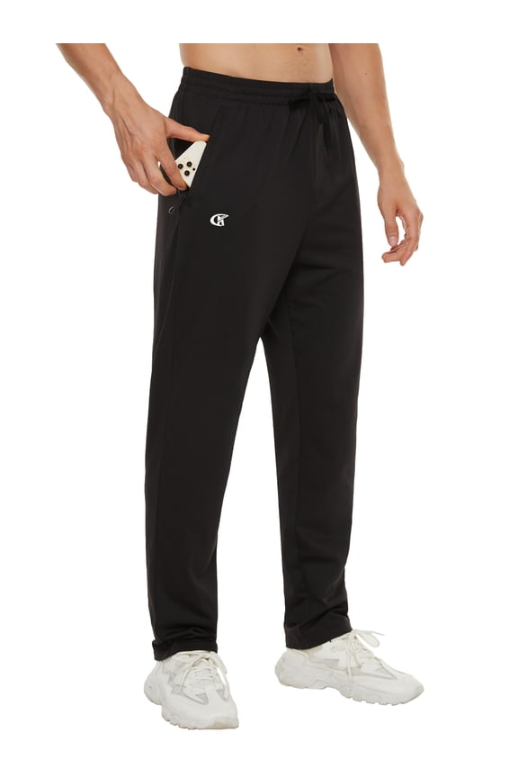 Men's Running Pants Lightweight Joggers Athletic Pants with Zipper Pockets Black L