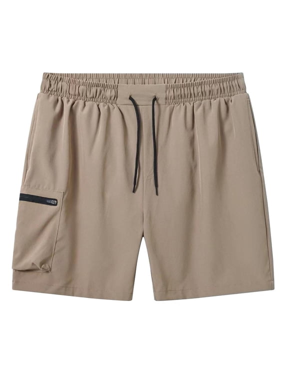 Men's Swim Shorts Quick Dry Beach Shorts with Zip Pockets and Mesh Lining Khaki 30