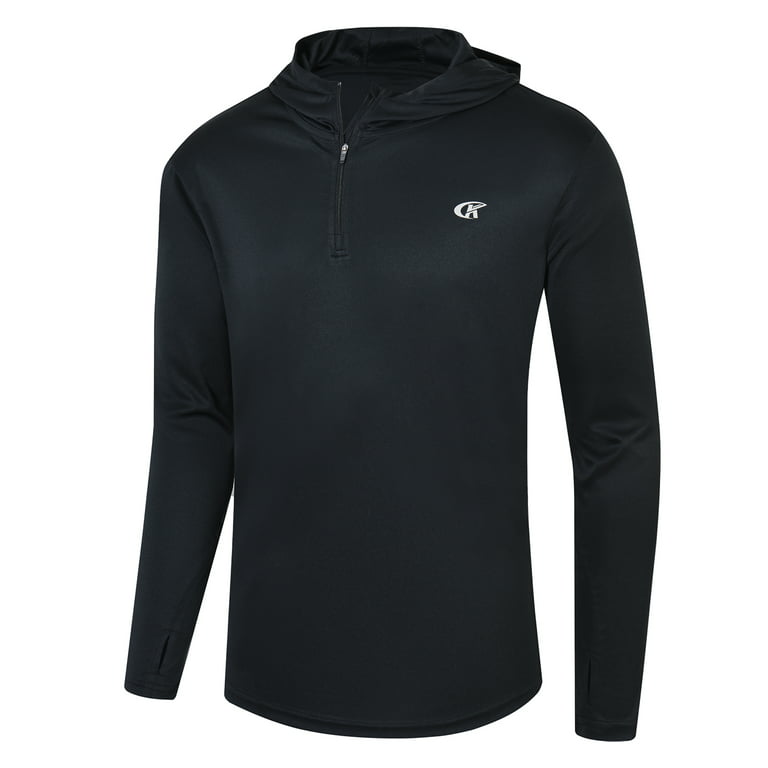 YuKaiChen Men's UPF 50+ Sun Protection Swim Shirt Sports Hoodie Long Sleeve  Fishing Hiking Workout Shirt Black XL 
