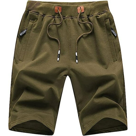 YuKaiChen Mens Shorts Casual Drawstring Zipper Pockets Elastic Waist Armygreen 34
