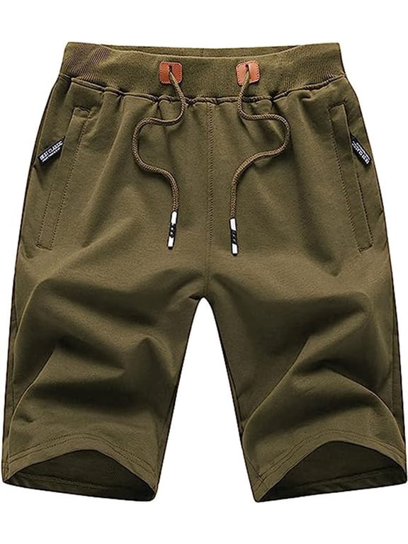 Mens Shorts Casual Drawstring Zipper Pockets Elastic Waist Armygreen 34