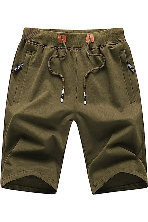 Mens Shorts Casual Drawstring Zipper Pockets Elastic Waist Armygreen 36
