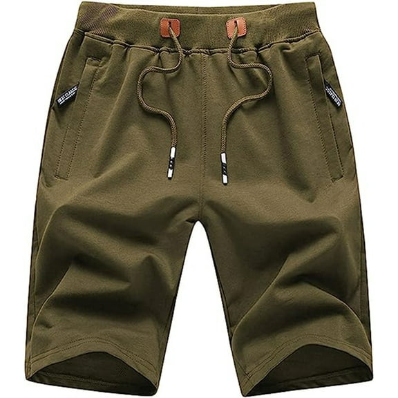 YuKaiChen Mens Shorts Casual Drawstring Zipper Pockets Elastic Waist Armygreen 38
