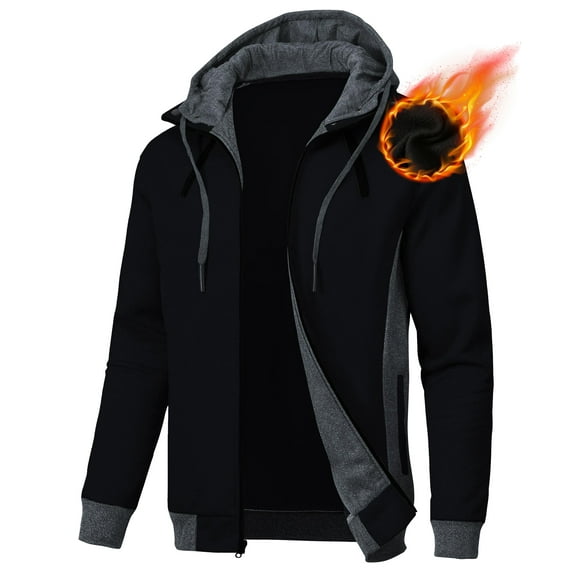 Neiku Mens Zipper Hoodie Casual Hooded Sweatshirt Fleece Jacket Black-L