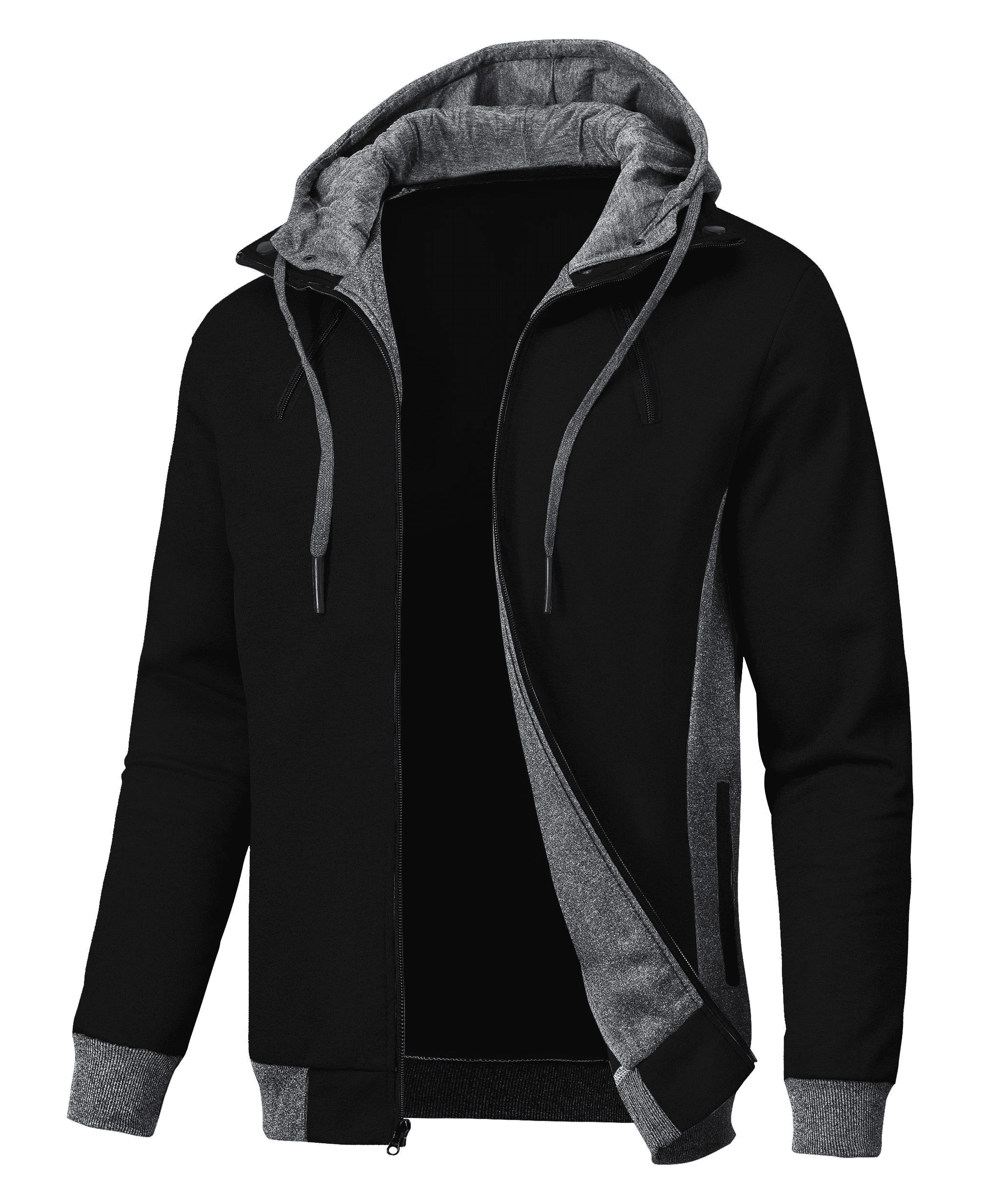 YuKaiChen Mens Zipper Hoodie Casual Hooded Sweatshirt Fleece Jacket Black S