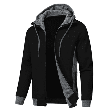 YuKaiChen Mens Zipper Hoodie Casual Hooded Sweatshirt Fleece Jacket Black-XL