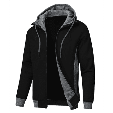 Neiku Mens Zipper Hoodie Casual Hooded Sweatshirt Fleece Jacket Black-XL