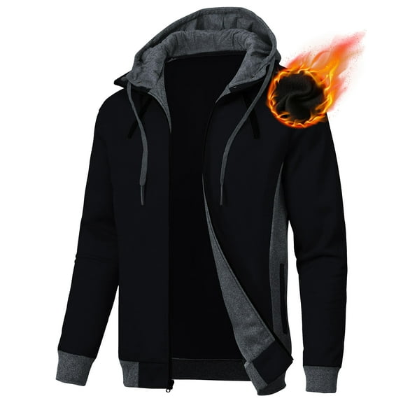 Neiku Mens Zipper Hoodie Casual Hooded Sweatshirt Fleece Jacket Black-XL