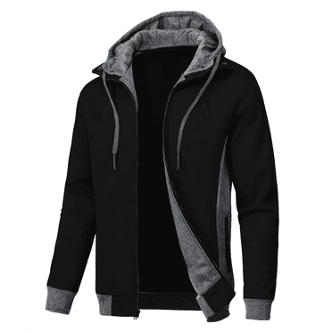 Neiku Mens Zipper Hoodie Casual Hooded Sweatshirt Fleece Jacket Black-XL