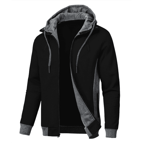 Neiku Mens Zipper Hoodie Casual Hooded Sweatshirt Fleece Jacket Black-XL