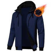 Mens Zipper Hoodie Casual Hooded Sweatshirt Fleece Jacket CationNavy-XL