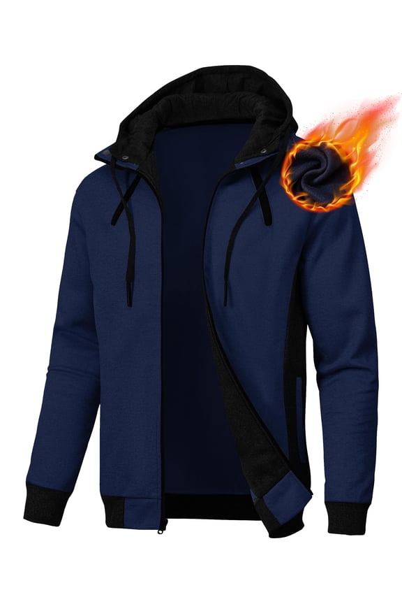 Mens Zipper Hoodie Casual Hooded Sweatshirt Fleece Jacket CationNavy-XL