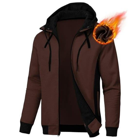Neiku Mens Zipper Hoodie Casual Hooded Sweatshirt Fleece Jacket Coffee-S