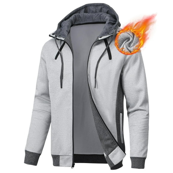 Neiku Mens Zipper Hoodie Casual Hooded Sweatshirt Fleece Jacket Lightgrey-L
