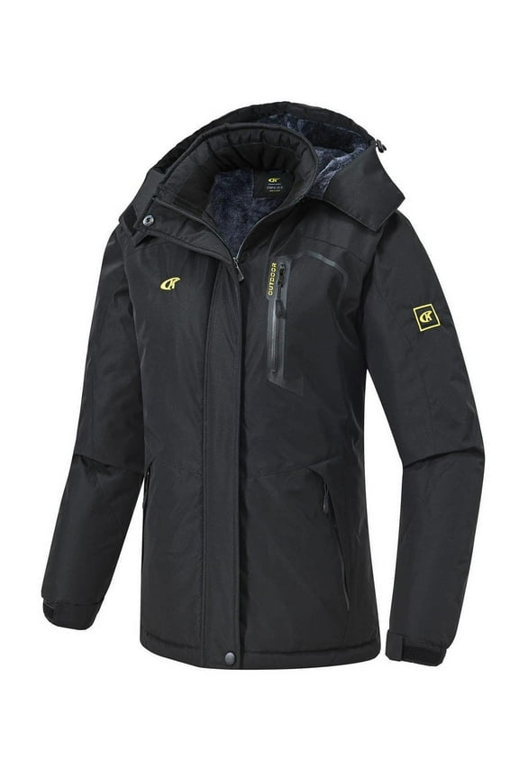 Women's Skiing Snowboarding Jackets Fleece Hood Mountain Snow Coat Black L