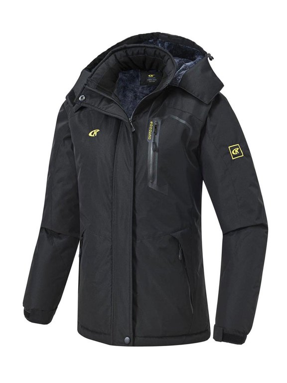 Women's Skiing Snowboarding Jackets Fleece Hood Mountain Snow Coat Black L
