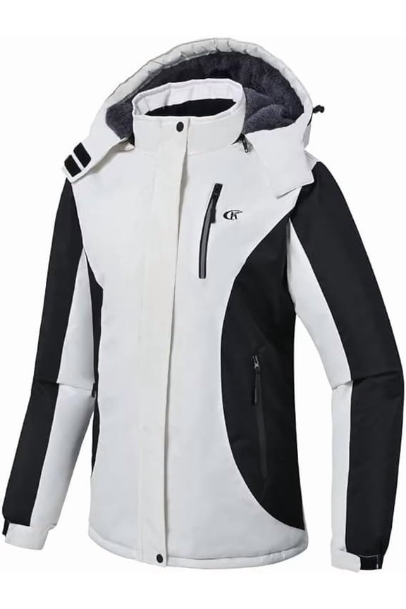Women's Skiing Snowboarding Jackets Fleece Hood Mountain Snow Coat White XXL