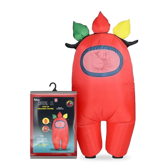 YuMe Among Us Inflatable Red Crewmate Cosplay Halloween Costume with Light-Up Crown for Kids, Red