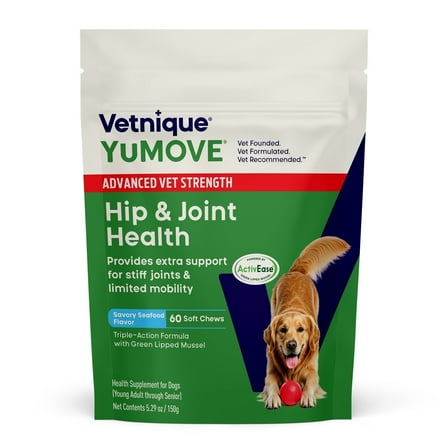 Vetnique YuMOVE Vet Strength Hip & Joint Supplement for Dogs with Glucosamine, Seafood Flavor, 60ct Soft Chews
