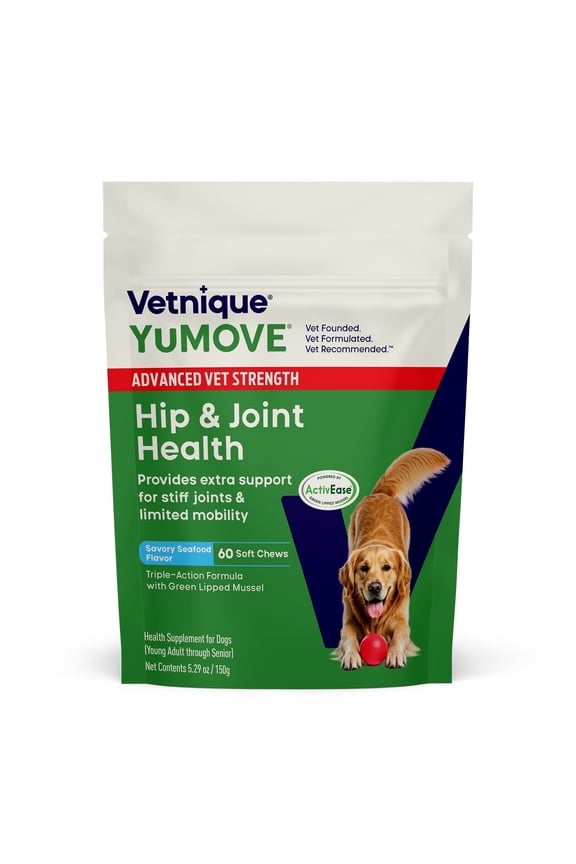 Vetnique YuMOVE Vet Strength Hip & Joint Supplement for Dogs with Glucosamine, Seafood Flavor, 60ct Soft Chews
