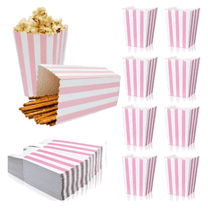 YuPan 48 Pcs Pastel Pink Popcorn Boxes Small Large Pink and White Striped Paper Popcorn Bags Candy Containers for Birthday Party Favor Supplies(4 x 3 Inches, Small)